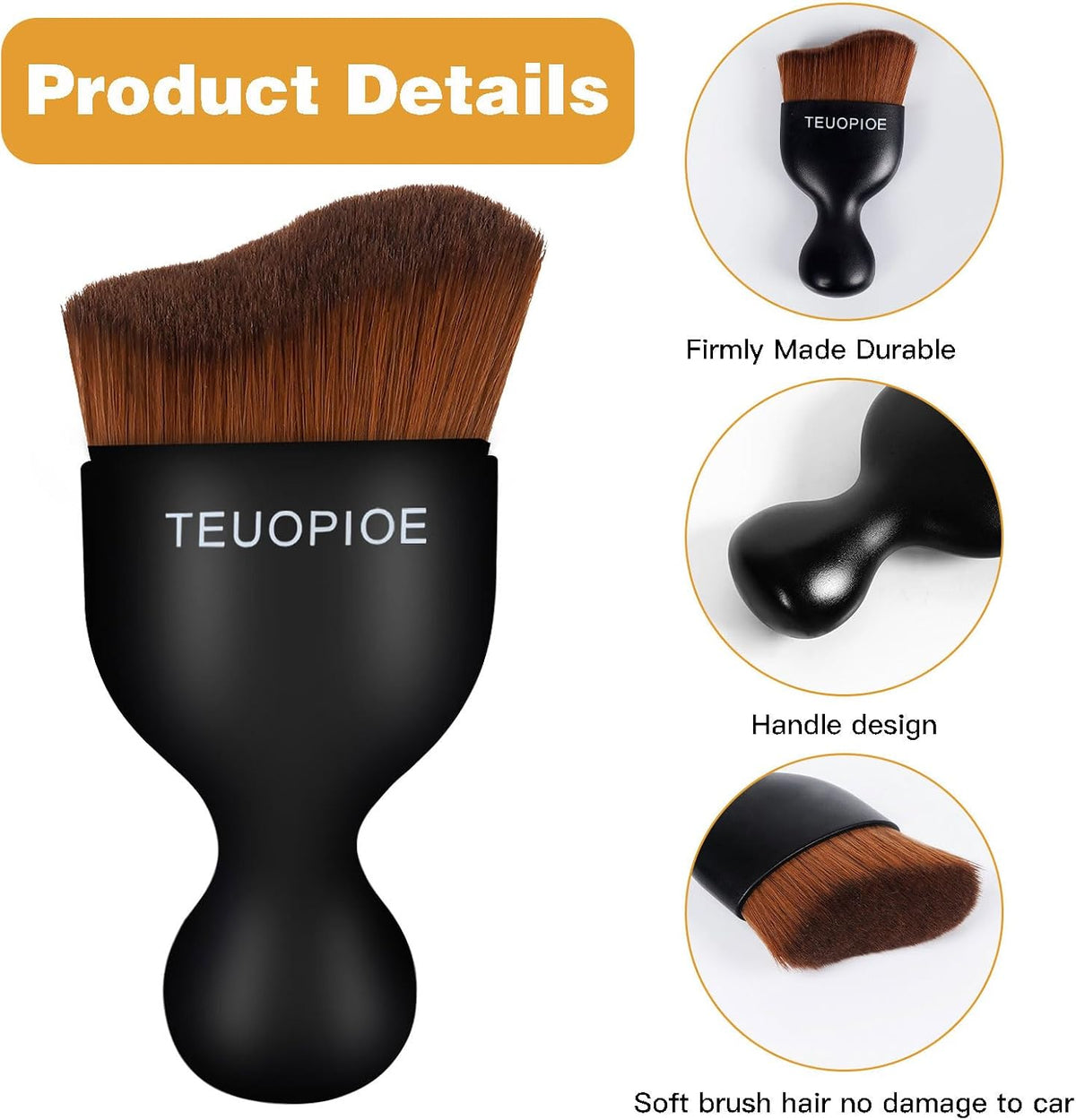Car Detailing Brush for Interior Dusting and Air Vents, Brown