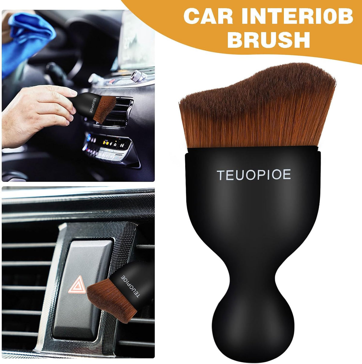 Car Detailing Brush for Interior Dusting and Air Vents, Brown