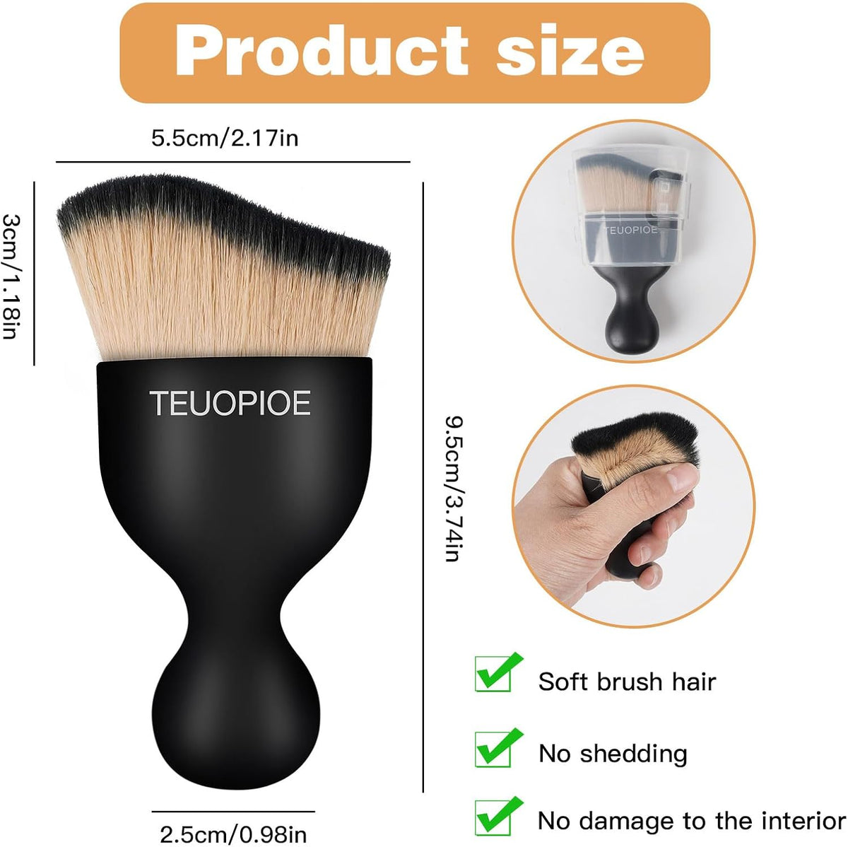 Car Detailing Brush for Interior Dusting and Air Vents, Brown