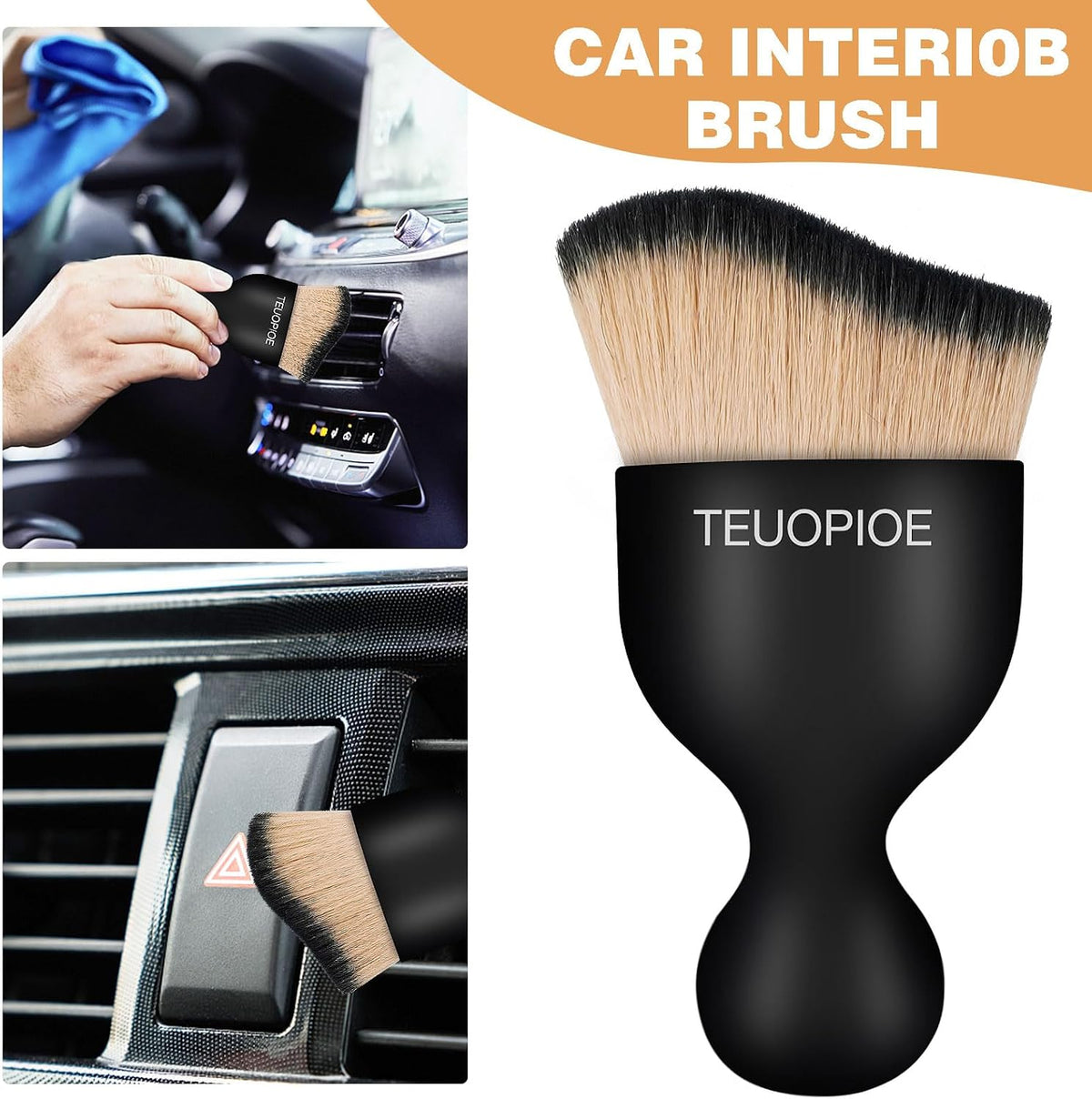Car Detailing Brush for Interior Dusting and Air Vents, Brown