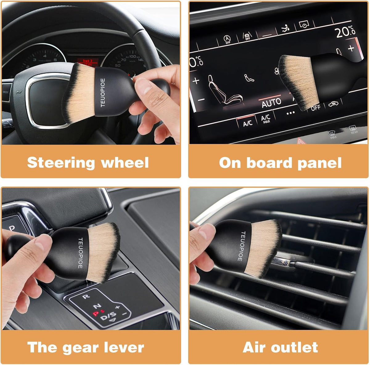 Car Detailing Brush for Interior Dusting and Air Vents, Brown