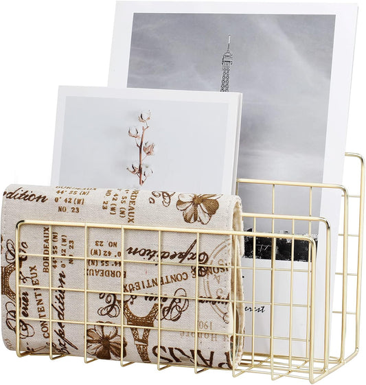 Desktop Mail Organizer File Organizer for Letters 3 Slot, Gold