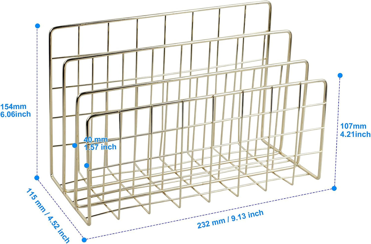 Desktop Mail Organizer File Organizer for Letters 3 Slot, Gold