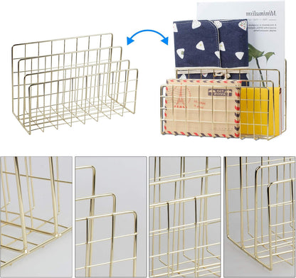 Desktop Mail Organizer File Organizer for Letters 3 Slot, Gold