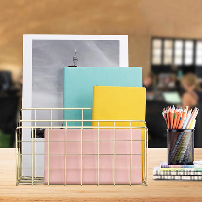 Desktop Mail Organizer File Organizer for Letters 3 Slot, Gold