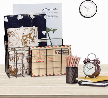 Desktop Mail Organizer File Organizer for Letters 3 Slot, Gold