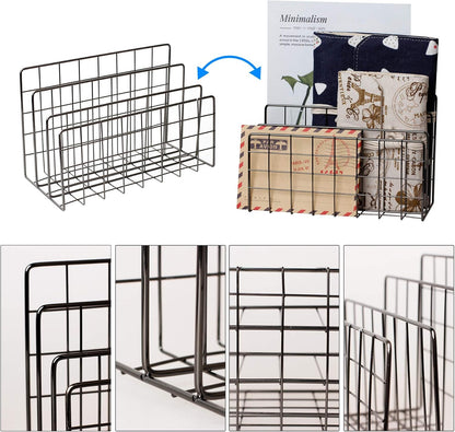 Desktop Mail Organizer File Organizer for Letters 3 Slot, Gold