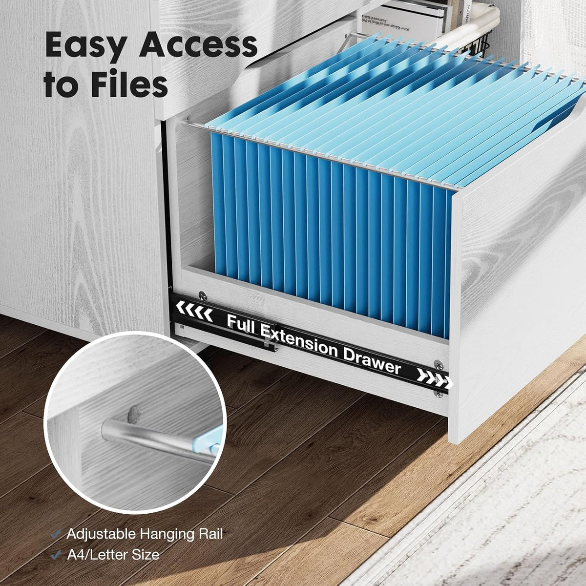 DUMOS File Cabinet 3 Drawer - Storage Filing Cabinets Office Drawers White Printer Stand Lateral Mobile Under Desk Organizer Wooden with Wheels Adjustable Shelves for Home, Room, Small Spaces, White