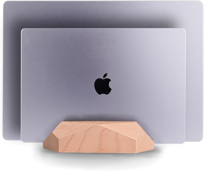 Adjustable Vertical Laptop Stand, MacBook Holder with Wood, Wooden Laptop Stand, Vertical Laptop Holder for Desk, Width Adjustable Dock Fits All MacBook/Surface Pro