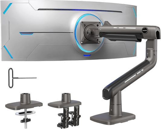TitanLift Heavy Duty Monitor Arm for Screens up to 49", Holds 44 lbs, Aluminum Ultrawide Screen Monitor Mount, Fully Adjustable Single Gaming Desk Mount with Dual C-Clamp, Max VESA 100x100mm