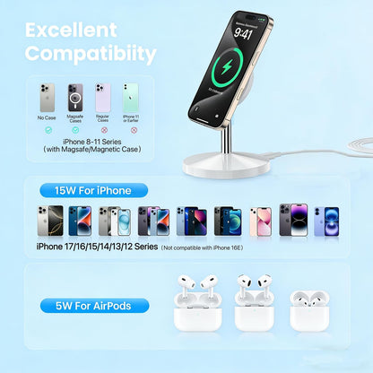 Magnetic Wireless Mag Safe Charger iPhone Stand,Magnet Wireless iPhone Charger Stand 6FT Fast Mag-Safe Charging Station Pad for Apple iPhone 16 Pro Max/16/16 Plus/15 Pro Max/14/13/12,AirPods Pro 2/3/4