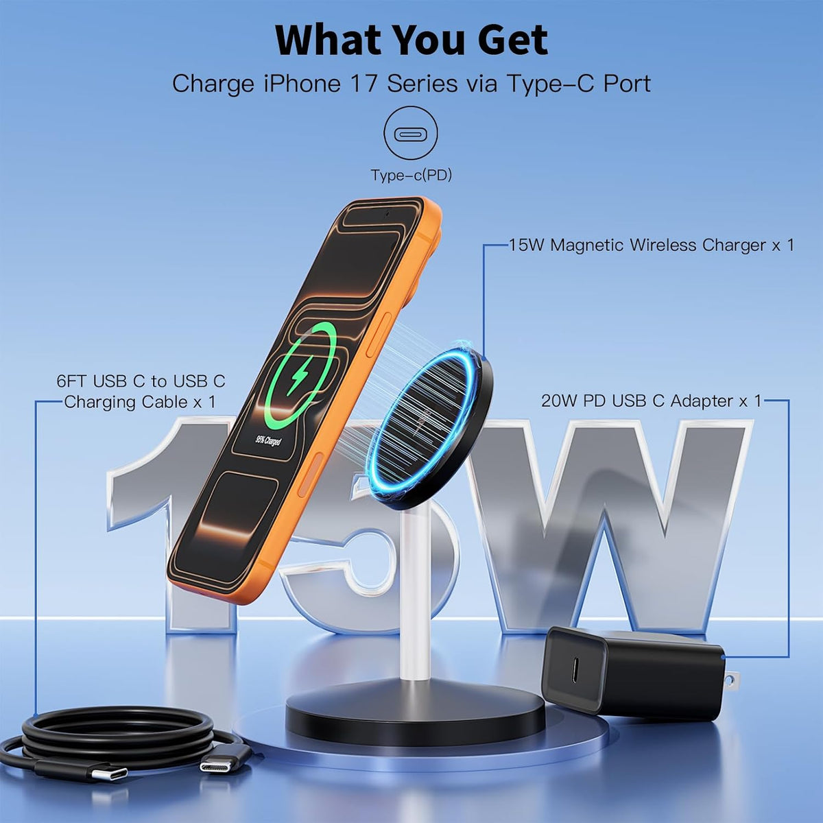 Magnetic Wireless Mag Safe Charger iPhone Stand,Magnet Wireless iPhone Charger Stand 6FT Fast Mag-Safe Charging Station Pad for Apple iPhone 16 Pro Max/16/16 Plus/15 Pro Max/14/13/12,AirPods Pro 2/3/4