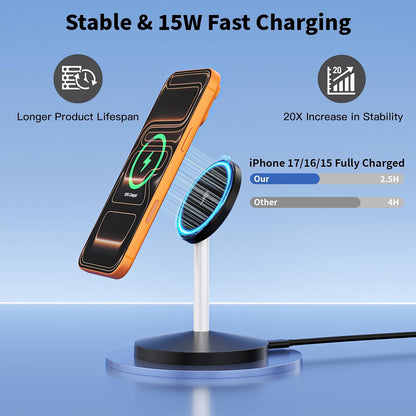 Magnetic Wireless Mag Safe Charger iPhone Stand,Magnet Wireless iPhone Charger Stand 6FT Fast Mag-Safe Charging Station Pad for Apple iPhone 16 Pro Max/16/16 Plus/15 Pro Max/14/13/12,AirPods Pro 2/3/4