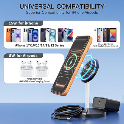Magnetic Wireless Mag Safe Charger iPhone Stand,Magnet Wireless iPhone Charger Stand 6FT Fast Mag-Safe Charging Station Pad for Apple iPhone 16 Pro Max/16/16 Plus/15 Pro Max/14/13/12,AirPods Pro 2/3/4