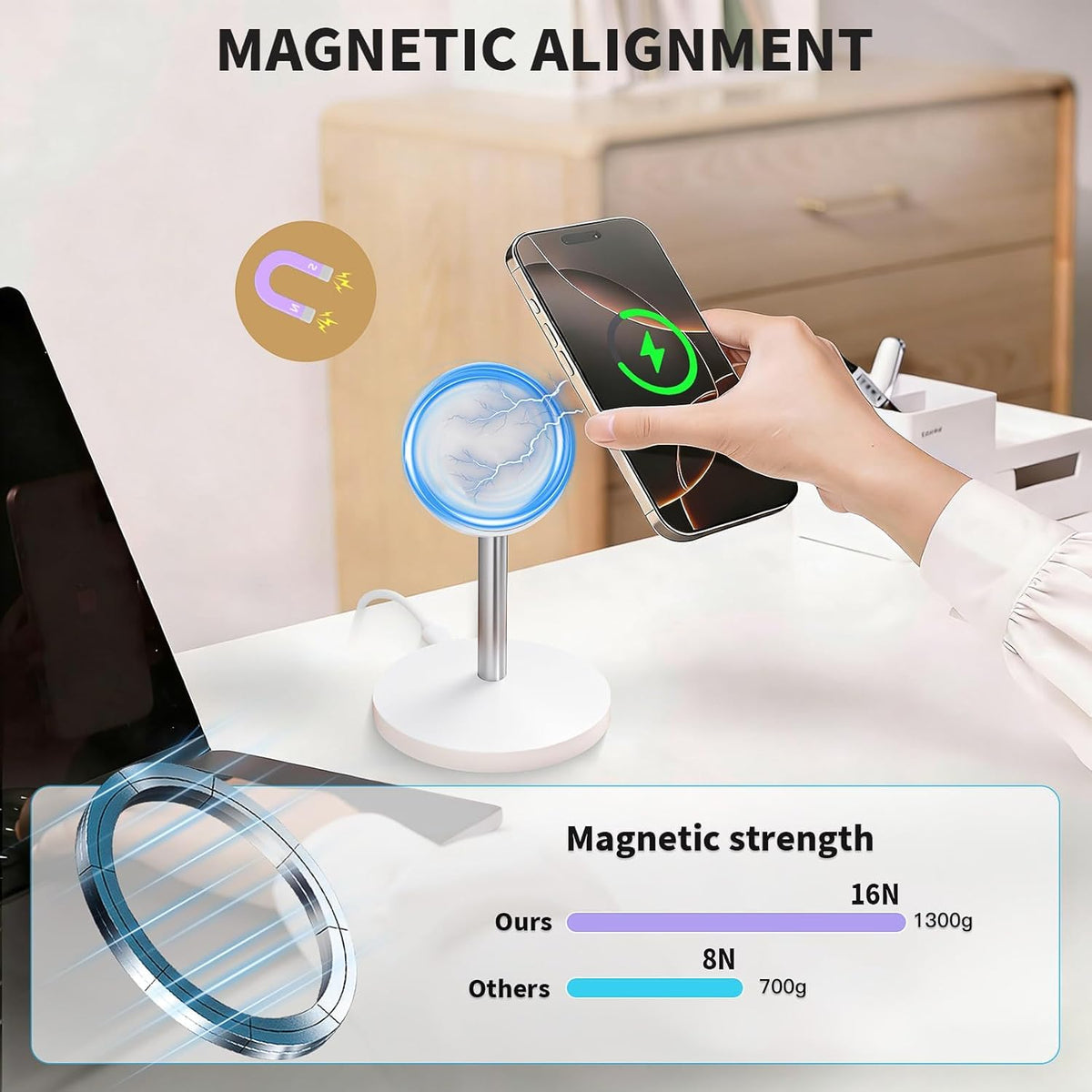 Magnetic Wireless Mag Safe Charger iPhone Stand,Magnet Wireless iPhone Charger Stand 6FT Fast Mag-Safe Charging Station Pad for Apple iPhone 16 Pro Max/16/16 Plus/15 Pro Max/14/13/12,AirPods Pro 2/3/4