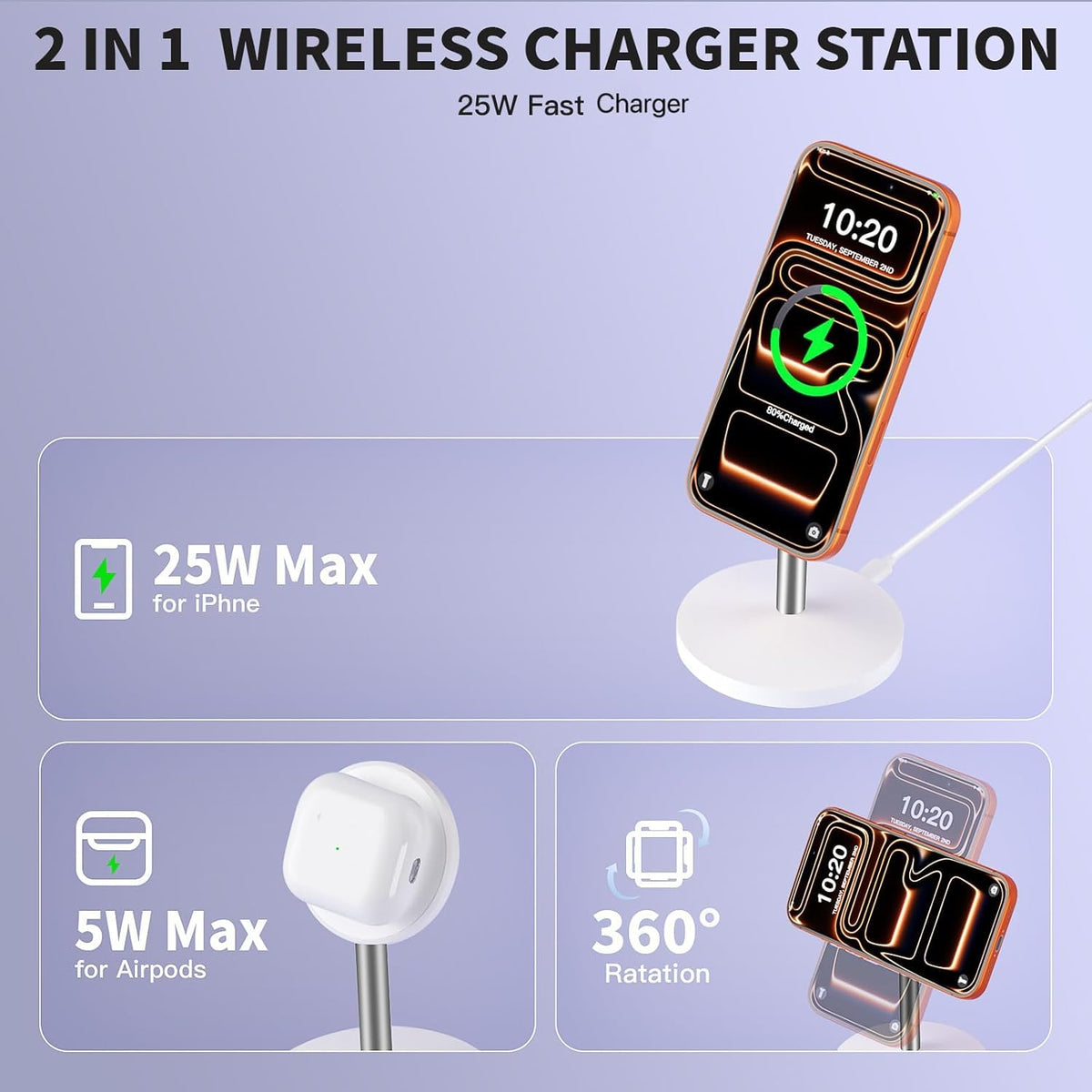 Magnetic Wireless Mag Safe Charger iPhone Stand,Magnet Wireless iPhone Charger Stand 6FT Fast Mag-Safe Charging Station Pad for Apple iPhone 16 Pro Max/16/16 Plus/15 Pro Max/14/13/12,AirPods Pro 2/3/4
