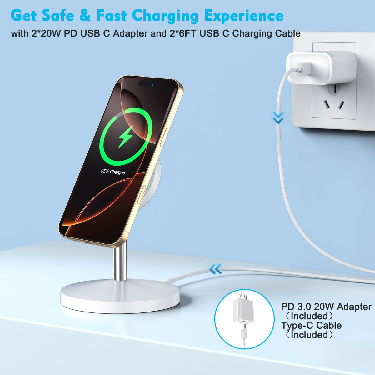 Magnetic Wireless Mag Safe Charger iPhone Stand,Magnet Wireless iPhone Charger Stand 6FT Fast Mag-Safe Charging Station Pad for Apple iPhone 16 Pro Max/16/16 Plus/15 Pro Max/14/13/12,AirPods Pro 2/3/4