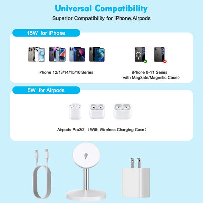 Magnetic Wireless Mag Safe Charger iPhone Stand,Magnet Wireless iPhone Charger Stand 6FT Fast Mag-Safe Charging Station Pad for Apple iPhone 16 Pro Max/16/16 Plus/15 Pro Max/14/13/12,AirPods Pro 2/3/4