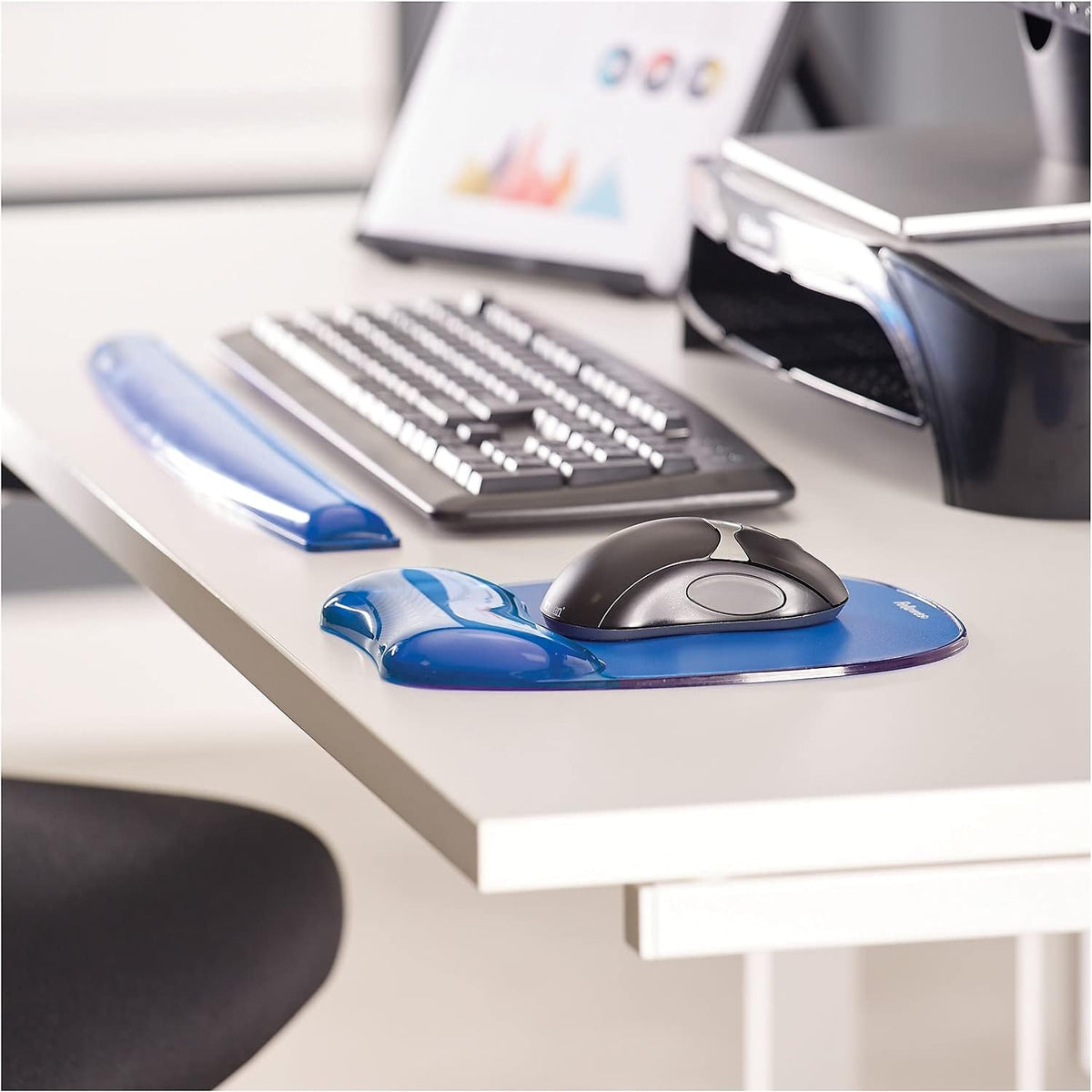 Fellowes Gel Wrist Rest - Crystals, Blue - 2.3quot; x 18.5quot; x 0.6quot; - Blue - Gel, Polyurethane, Rubber