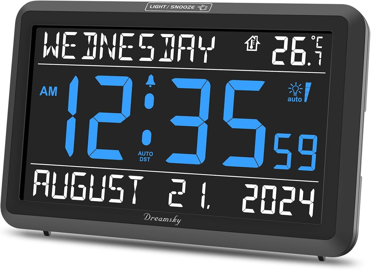 Large Digital Clock with Date and Day of Week for Seniors