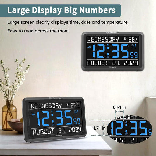 Large Digital Clock with Date and Day of Week for Seniors