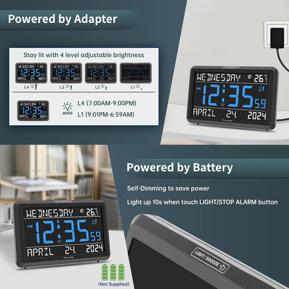 Large Digital Clock with Date and Day of Week for Seniors