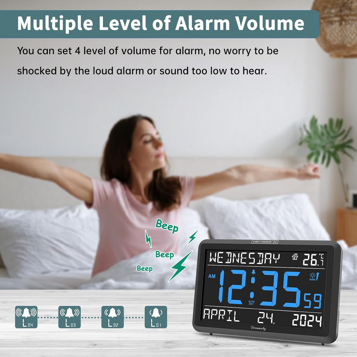 Large Digital Clock with Date and Day of Week for Seniors