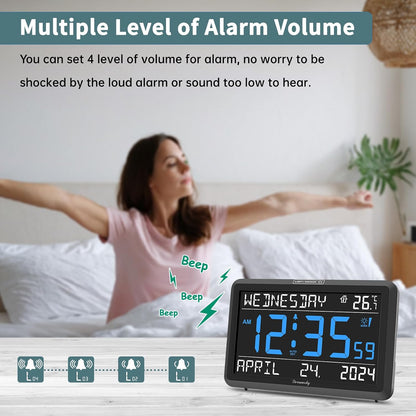 Large Digital Clock with Date and Day of Week for Seniors