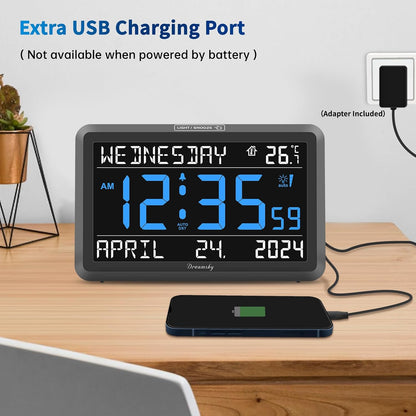 Large Digital Clock with Date and Day of Week for Seniors