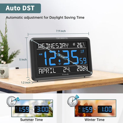 Large Digital Clock with Date and Day of Week for Seniors