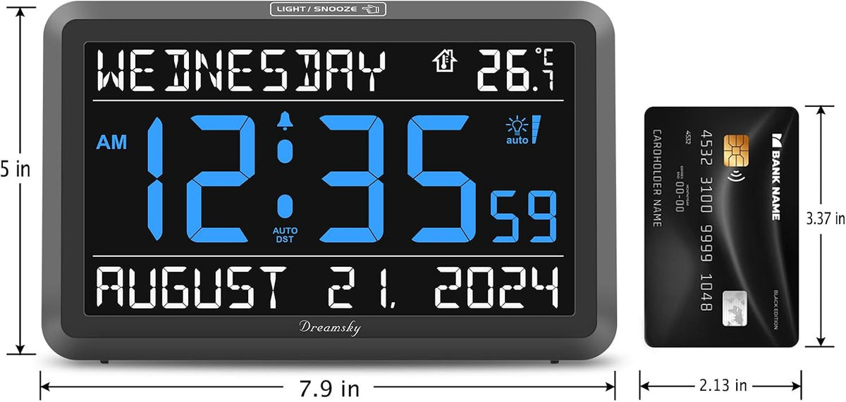 Large Digital Clock with Date and Day of Week for Seniors