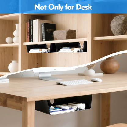 Under Desk Storage Shelf 2 Pack- Under Desk Drawer With Built in Cable Management For Home, Office, Gaming Setups, Kitchen (Black)