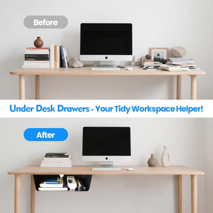 Under Desk Storage Shelf 2 Pack- Under Desk Drawer With Built in Cable Management For Home, Office, Gaming Setups, Kitchen (Black)