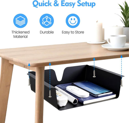 Under Desk Storage Shelf 2 Pack- Under Desk Drawer With Built in Cable Management For Home, Office, Gaming Setups, Kitchen (Black)