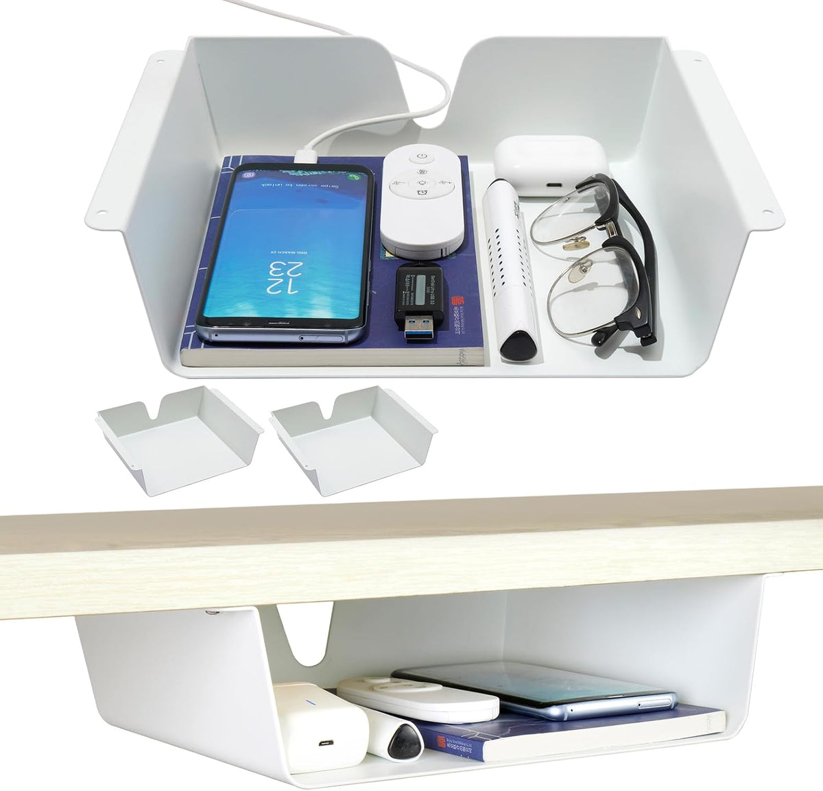 Under Desk Storage Shelf 2 Pack- Under Desk Drawer With Built in Cable Management For Home, Office, Gaming Setups, Kitchen (Black)