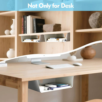 Under Desk Storage Shelf 2 Pack- Under Desk Drawer With Built in Cable Management For Home, Office, Gaming Setups, Kitchen (Black)