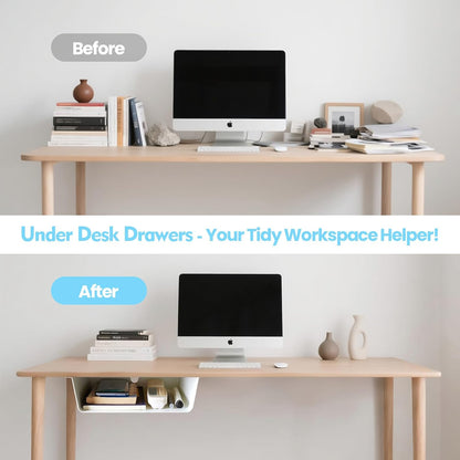 Under Desk Storage Shelf 2 Pack- Under Desk Drawer With Built in Cable Management For Home, Office, Gaming Setups, Kitchen (Black)