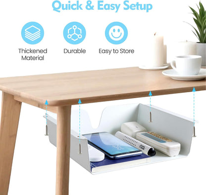Under Desk Storage Shelf 2 Pack- Under Desk Drawer With Built in Cable Management For Home, Office, Gaming Setups, Kitchen (Black)