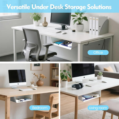 Under Desk Storage Shelf 2 Pack- Under Desk Drawer With Built in Cable Management For Home, Office, Gaming Setups, Kitchen (Black)