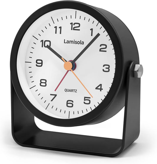 Lamisola 3.5 Inch Small Desk Battery Clock, Black for Bedroom