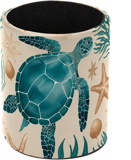Vintage Turtle Starfish Pen Holder Pencil Organizer Cute Pencil Cup Desk Decor Makeup Brush Holder PU Multifunctional Office Supplies for Home Classroom School - Colors A