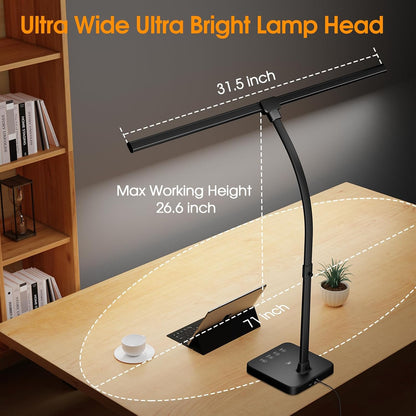 LED Desk Lamp, 24W Double Head Desk Light with Wireless Charging