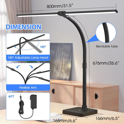 LED Desk Lamp, 24W Double Head Desk Light with Wireless Charging
