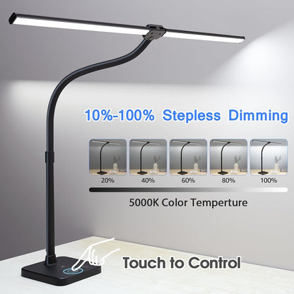 LED Desk Lamp, 24W Double Head Desk Light with Wireless Charging