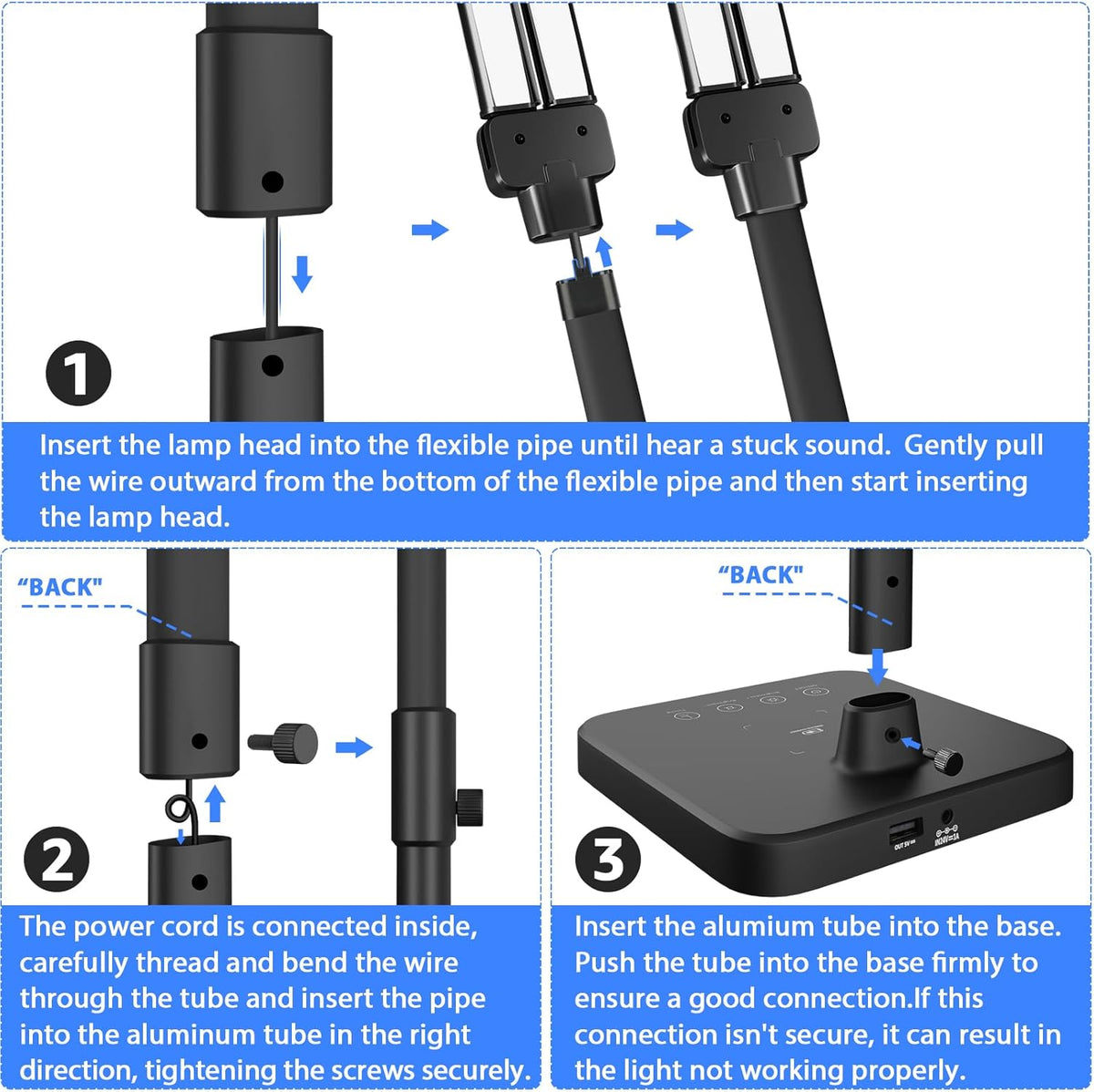 LED Desk Lamp, 24W Double Head Desk Light with Wireless Charging