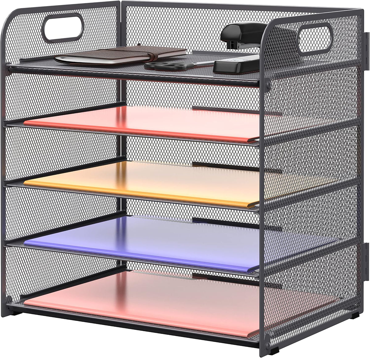 Supeasy 5 Trays Paper Organizer Letter Tray with Handle-Mesh Desk File Holders, Paper Sorter Desk Organizer for Office, Home, Classroom or School