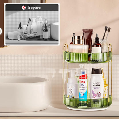 360 Rotating Makeup Organizer, 2 Tier Lazy Susan Bathroom Counter Organizer, Skincare Organizers, Spinning Perfume Organizer & Vanity Organizer Countertop (Classic Grey, 2 Tier)