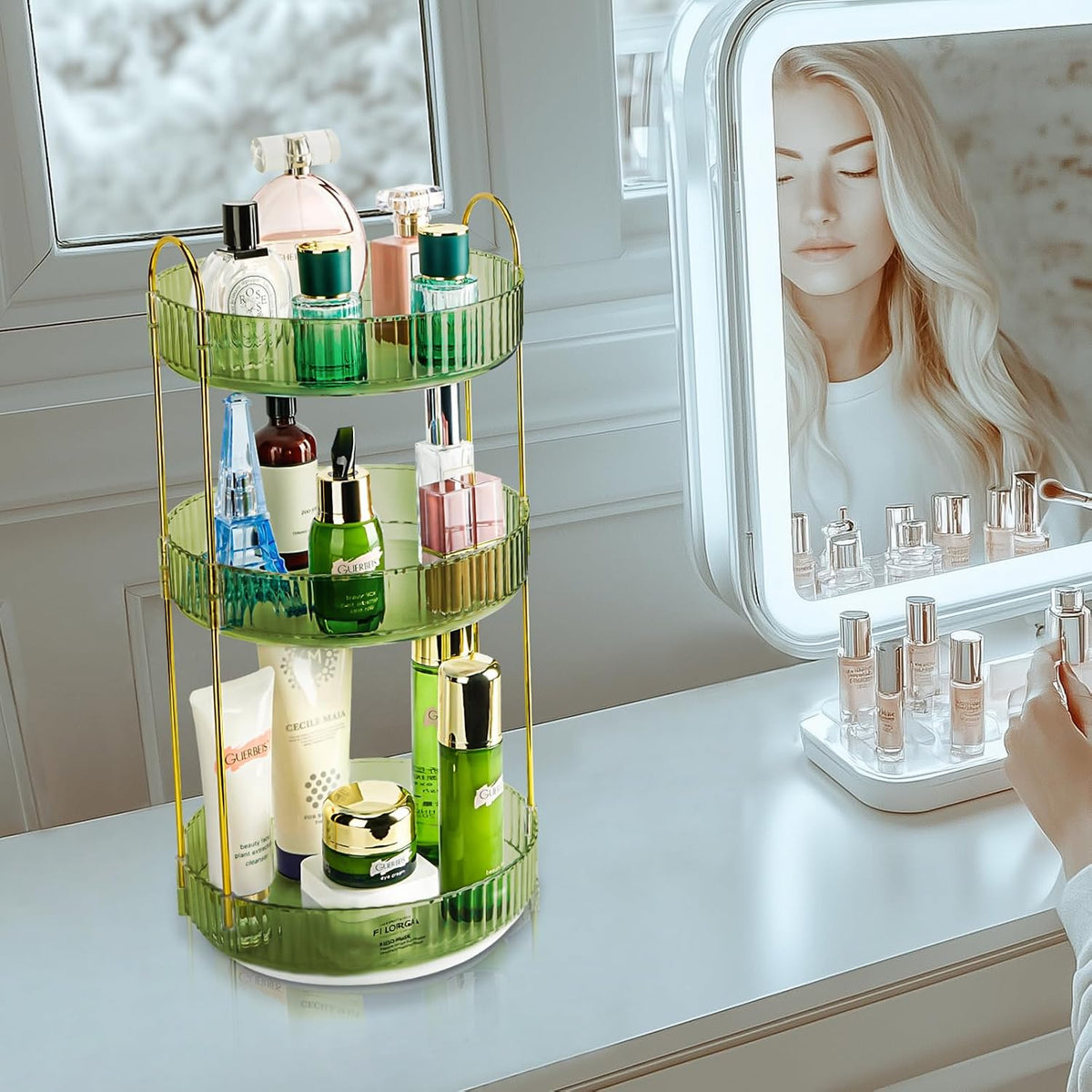 360 Rotating Makeup Organizer, 2 Tier Lazy Susan Bathroom Counter Organizer, Skincare Organizers, Spinning Perfume Organizer & Vanity Organizer Countertop (Classic Grey, 2 Tier)