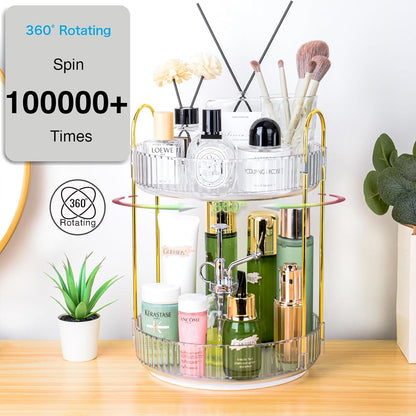 360 Rotating Makeup Organizer, 2 Tier Lazy Susan Bathroom Counter Organizer, Skincare Organizers, Spinning Perfume Organizer & Vanity Organizer Countertop (Classic Grey, 2 Tier)