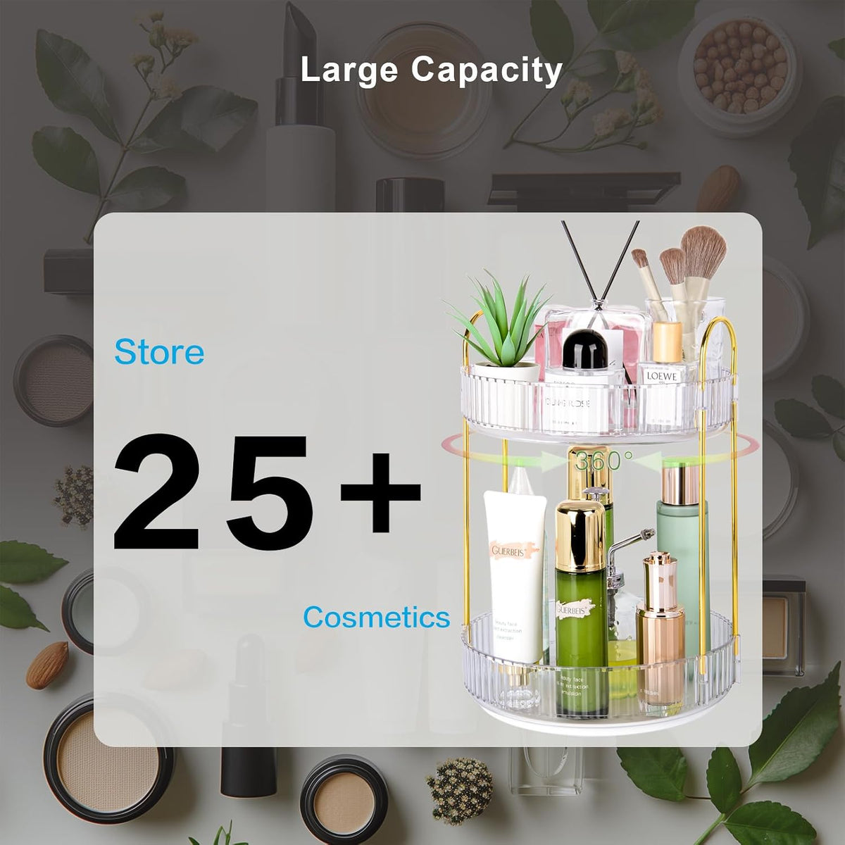 360 Rotating Makeup Organizer, 2 Tier Lazy Susan Bathroom Counter Organizer, Skincare Organizers, Spinning Perfume Organizer & Vanity Organizer Countertop (Classic Grey, 2 Tier)